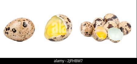 Solated quail eggs. Collection of quail eggs isolated on white background with clipping path Stock Photo
