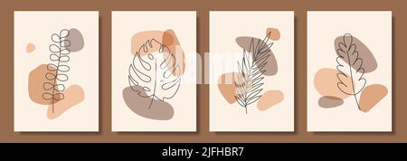 Collection of leaf illustrations with abstract background. Abstract Art design for print, cover, wallpaper, Minimal and natural wall art. Stock Vector