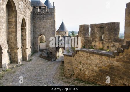 Carcassonne castle, view of the port de l'Aude from the inside Stock Photo