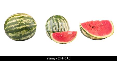 Set of watermelon fruits isolated, collection watermelon on white background. Stock Photo
