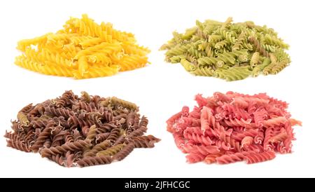 Four pasta collection isolated on white background. Stock Photo