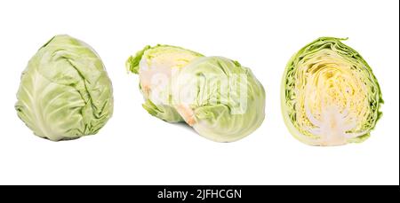 Seamless pattern with green cabbage on the white background.. Flat lay. Food concept. Stock Photo