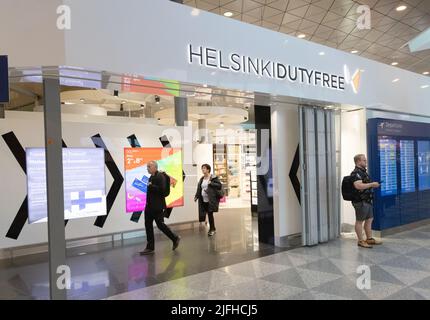 Helsinki airport duty free shop, Helsinki Vantaa airport terminal interior, Helsinki Finland Europe Stock Photo