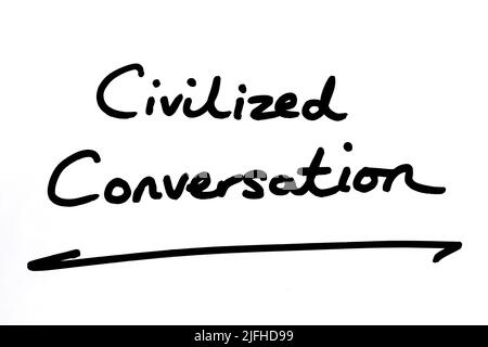 Civilised Conversation, handwritten on a white background Stock Photo ...