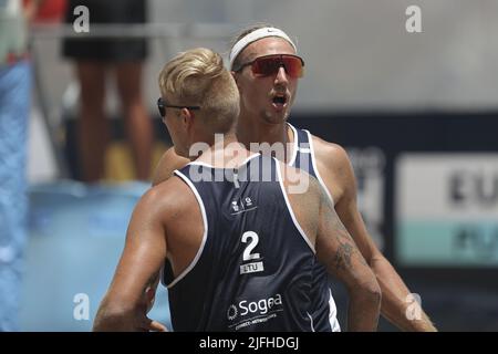 Giardini Naxos, Italy. 03rd July, 2022. Volleyball World Beach Pro Tour semifinal, Stankevicius and Knasas (Lituania) during Volleyball World Beach Pro Tour 2022, Beach Volley in Giardini Naxos, Italy, July 03 2022 Credit: Independent Photo Agency/Alamy Live News Stock Photo