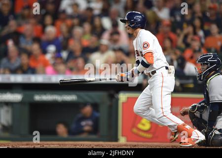 HOUSTON, TX - AUGUST 11: Houston Astros center fielder Mauricio Dubon (14)  is in the home dugout during the MLB game between the Los Angeles Angels  and Houston Astros on August 11