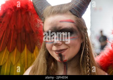 Tours, France. 03 July 2022. Cosplayer at the Japan Tours Festival in Tours France. A popular comic and Japanese arts festival in central France. The convention is a showcase for all things related to the Japanese anime and manga pop-culture. Julian Elliott News Photography Stock Photo