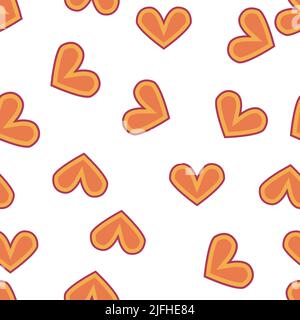 Love heart, daisies, waves of positivity retro 70s seamless pattern. Yellow, orange, red scattered heart shapes on a swirling background. Cool, groovy Stock Vector