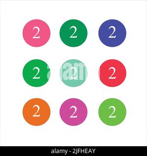 Numbers 2 colourful set in normal style. Vector elements illustration template for web design card. Sticker icon Stock Vector