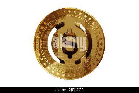 USDC Cryptocurrency Symbol Isolated Gold USD Coin On Green Screen ...