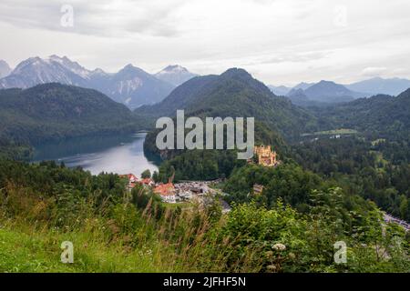 Hohenschwangau, Germany, July 27, 2021. Hohenschwangau Castle sits directly across from Neuschwanstein Castle. Stock Photo