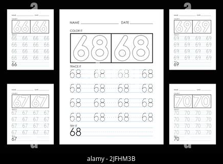 Tracing And Coloring Numbers Worksheets Learn Numbers. Stock Vector