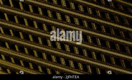 Abstract TV noise effect, grainy texture with crossed wide stripes. Motion. 3D narrow pipes on a black background. Stock Photo