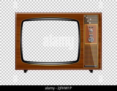 Vector retro television mock up isolate on transparent grid Stock Vector