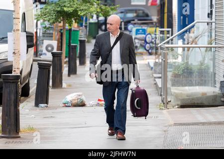 Mick Lynch, Secretary-General of the National Union of Rail, Maritime and Transport Workers (RMT), arrives at the RMT Trade Union office, Union House, Stock Photo