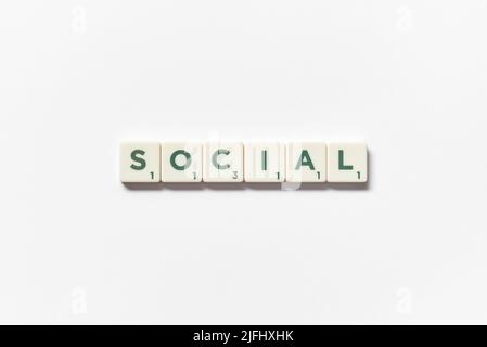 Social formed of scrabble blocks on white background. Stock Photo