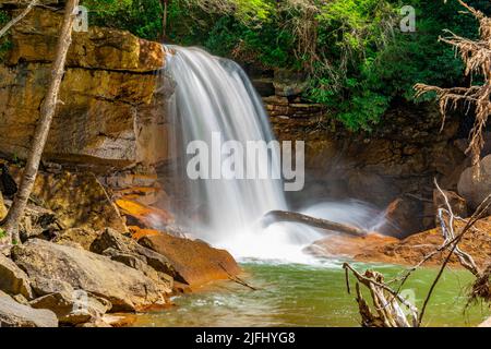A long exposure shot of the scenic Douglas Falls in West Virginia, USA Stock Photo