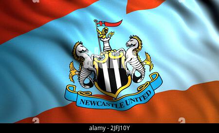 Newcastle United F.C. Flag Waving in slow motion. Motion. Concept of sport. For editorial use only. Stock Photo