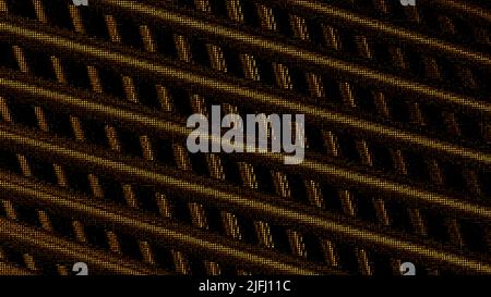 Abstract TV noise effect, grainy texture with crossed wide stripes. Motion. 3D narrow pipes on a black background. Stock Photo