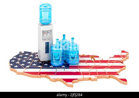 Bottled Water Delivery Service in the USA, 3D rendering isolated on white background Stock Photo