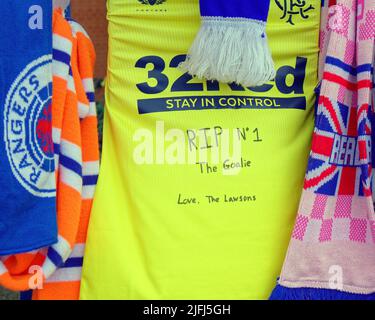 Glasgow, Scotland, UK 3rd  July, 2022.  Andy Goram tributes at rangers Ibrox stadium to “the Goalie”. Credit Gerard Ferry/Alamy Live News Stock Photo