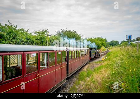 Narrow gauge steam train at Wroxham Station, Bure Valley Railway ...