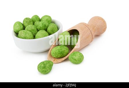 Wasabi coated peanuts isolated on white background Stock Photo