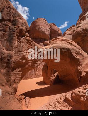 Sand Dune Arch located in Arches National Park, Utah. Stock Photo