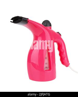 Hand steamer for clothes insulated on a white background. Stock Photo