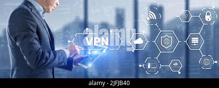 Virtual private network VPN. Provides privacy, anonymity and security to users by creating a private network connection across a public network Stock Photo