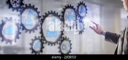 Smart industry control concept. Automation and data exchange in manufacturing technologies Stock Photo