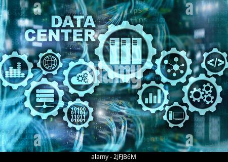 Data Center of the Future on a virtual screen. Business information technology concept. Storing data and securing business continuity Stock Photo