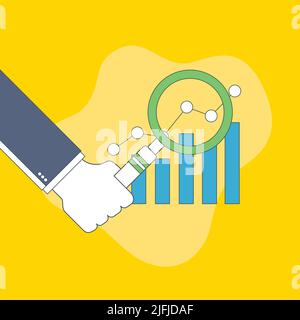 Businessman hand with magnifying glass over chart. Business analysis, accounting and business financial report concept. Stock Vector