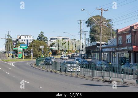 Small independent retail outlets on the Pacific Highway in the Sydney suburb of Asquith, New South Wales, Australia Stock Photo