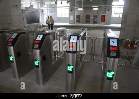 Cairo. 3rd July, 2022. Photo taken on July 3, 2022 shows light rail ...