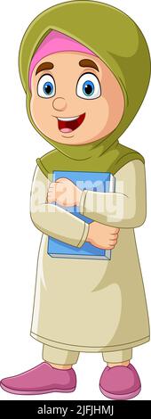 Cartoon Muslim girl holding a book Stock Vector