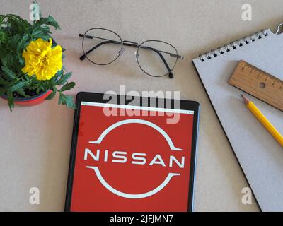 Germany. 03rd July, 2022. In this photo illustration, Nissan Motor Co., Ltd. logo seen displayed on a tablet. (Photo by Igor Golovniov/SOPA Images/Sipa USA) Credit: Sipa USA/Alamy Live News Stock Photo