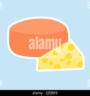 Piece of cheese. sticker. Dairy day. Flat illustration. Vector Stock Vector