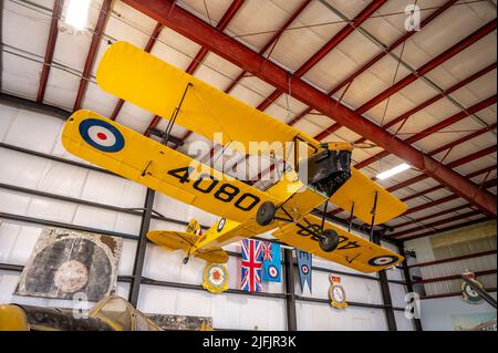 Nanton, Alberta - July 2, 2022: De Haviland Tiger Moth at the Bomber Command Museum of Canada in rural Alberta. Stock Photo