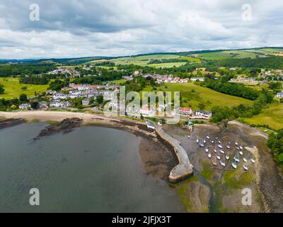 Aerial view from drone of village of Aberdour in Fife Scotland, UK