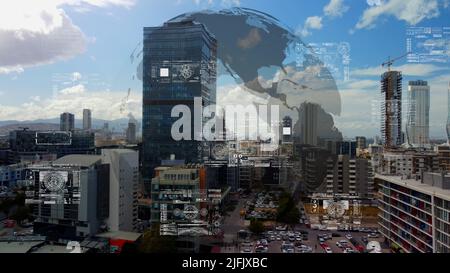 Smart city and communication network concept. 5G. LPWA Low Power Wide Area. Wireless communication. Stock Photo