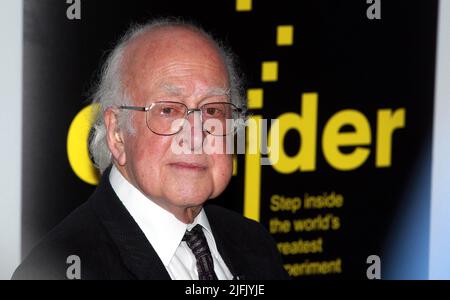 File photo dated 12/11/2013 of Nobel laureate Professor Peter Higgs at the Science Museum, London. A decade on from the 'monumental' discovery of the Higgs boson - the 'God particle' that gives matter mass and holds the physical fabric of the universe together - researchers say there is still a lot more to learn about it. The landmark discovery of the particle was made at the Large Hadron Collider (LHC) - the 'Big Bang' atom-smasher near Geneva - and announced exactly 10 years ago by Cern, the European Organisation for Nuclear Research. Issue date: Monday July 4, 2022. Stock Photo