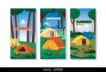 Summer Time Camping Tent Nature Holiday Card Template Stock Vector