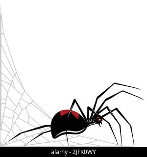 Black Widow Spider Vector Design, Spider Latrodectus mactans, arachnid with cobweb Stock Vector