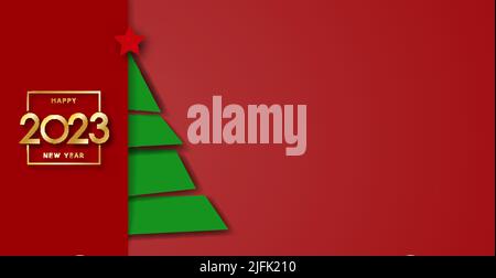 Happy New Year 2023. Creative Christmas tree for New Year and Christmas greetings. Template for postcards, banners and creative design Stock Vector