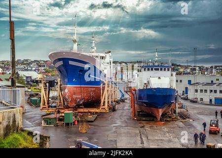 Torshavn shipyard in the harbor, Faroe Islands Stock Photo