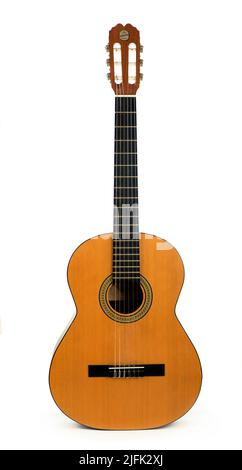 Classical acoustic six-string guitar isolated on white Stock Photo
