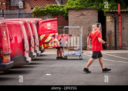 Selby town centre, Royal Mail  sorting office vans Stock Photo