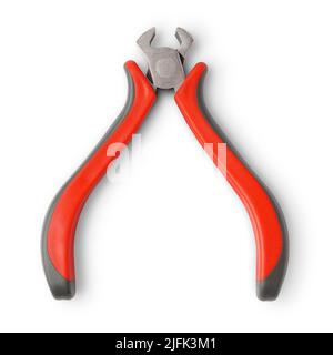 Pair of nippers with red plastic handles, isolated on white background Stock Photo