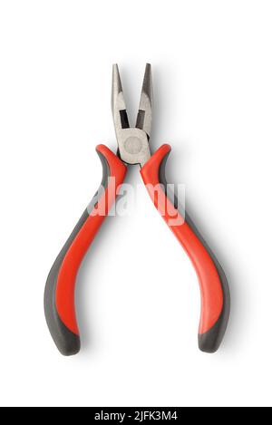 Pair of pliers with red plastic handles, isolated on white background Stock Photo